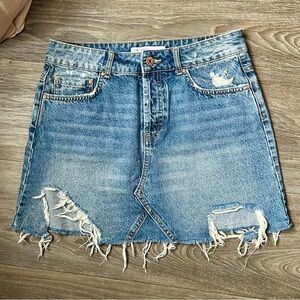 Zara Light Blue Distressed Denim Mini Skirt